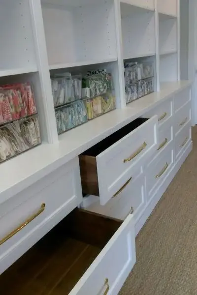 White office bookcase with walnut drawers