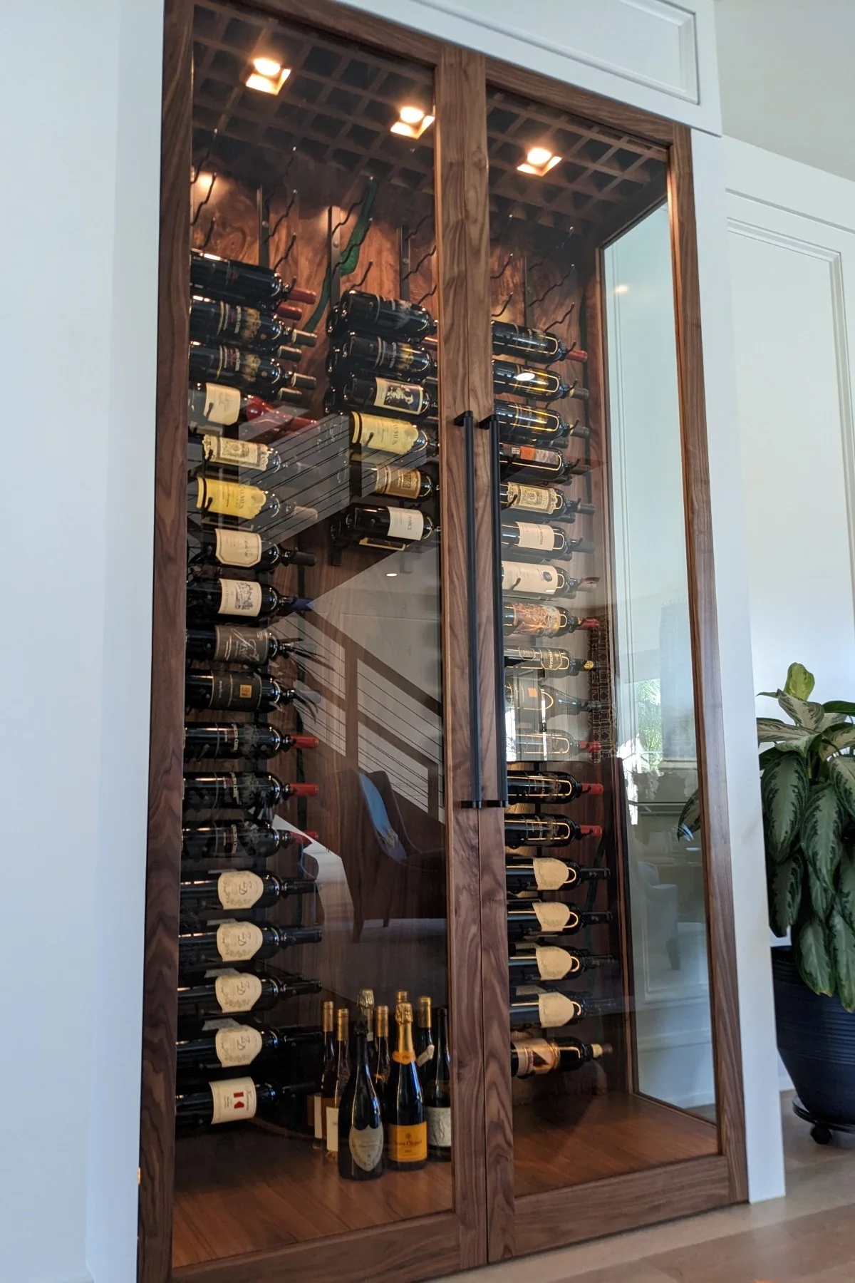 Black walnut wine refrigerator with glass doors